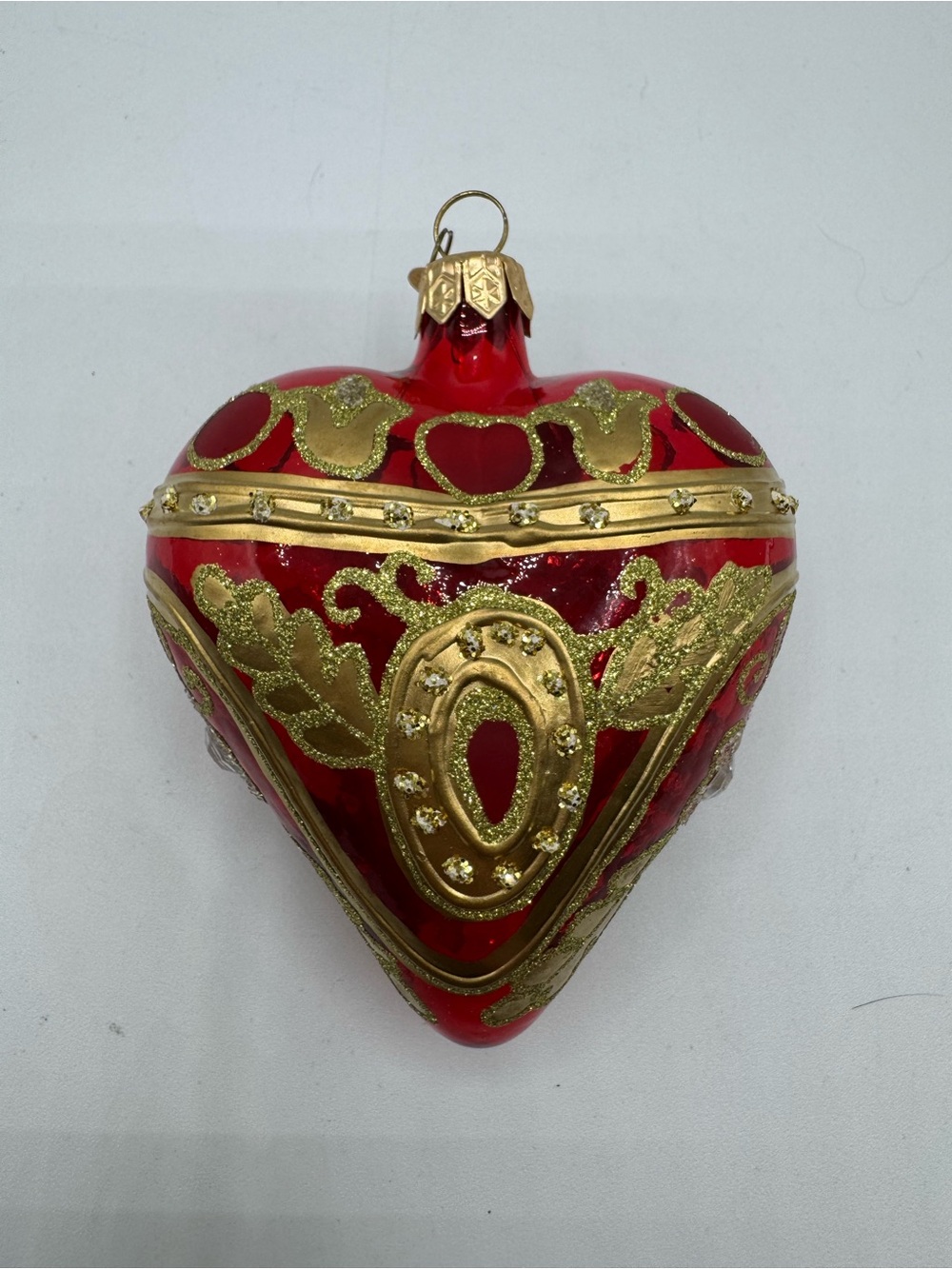 Dept 56 Poland Blown Glass Heart Ornament Christmas Red Gold